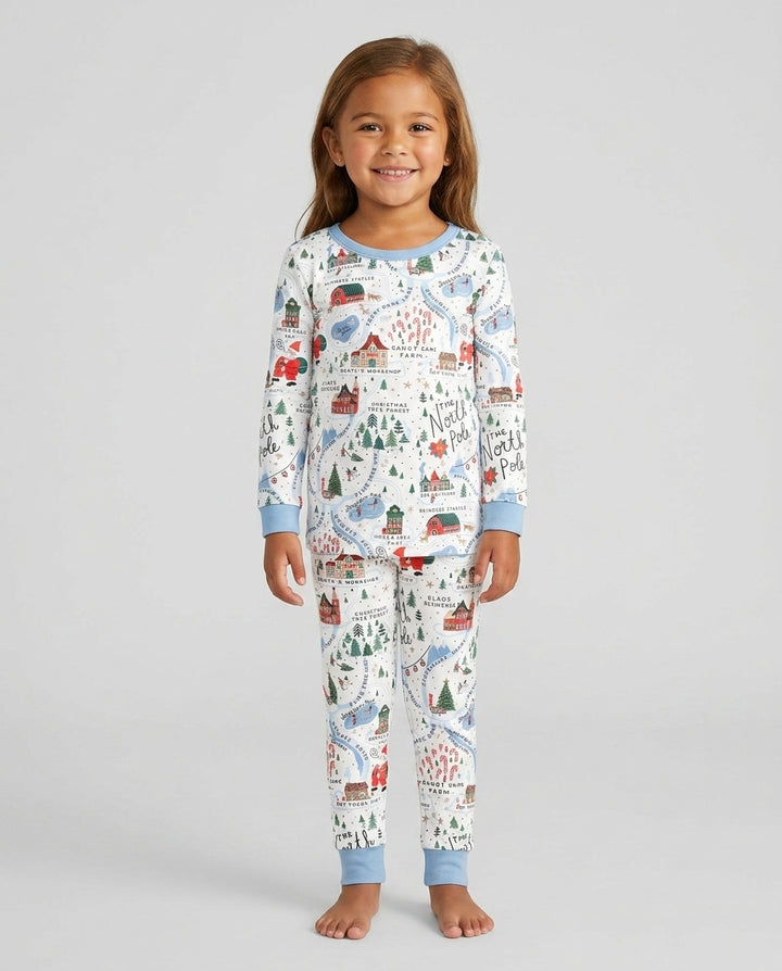 The North Pole Map Bamboo Two Piece Long Sleeve Pajama Set