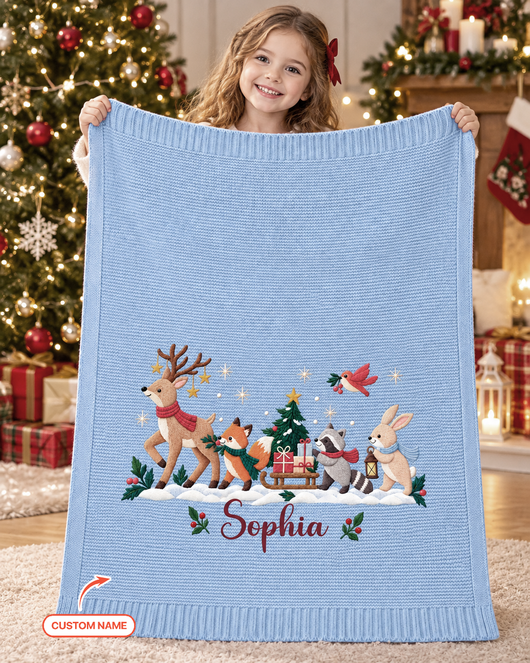 Woodland Christmas Parade Baby Cotton Blanket
