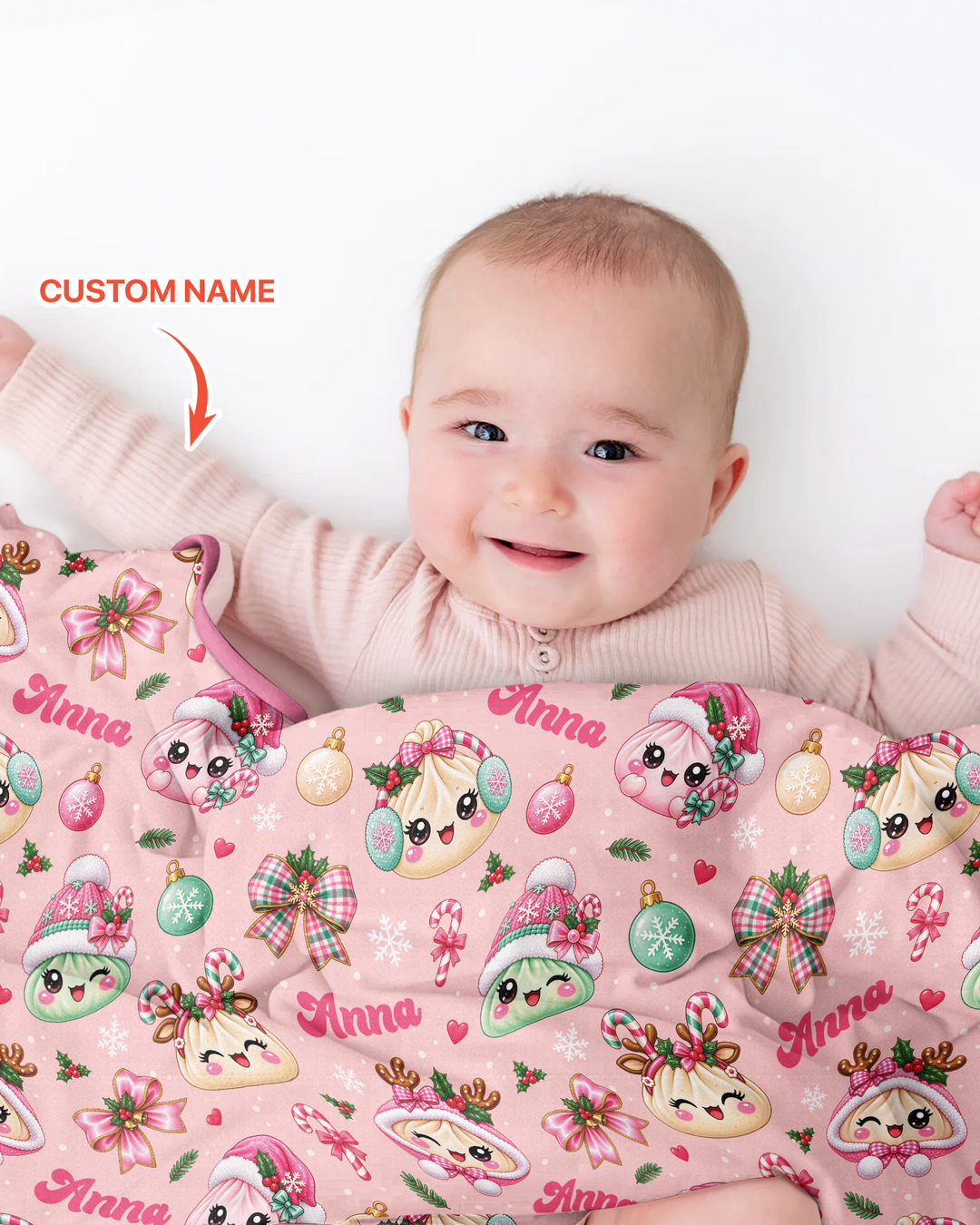 Custom Name Kawaii Christmas Dumpling Bamboo Blanket