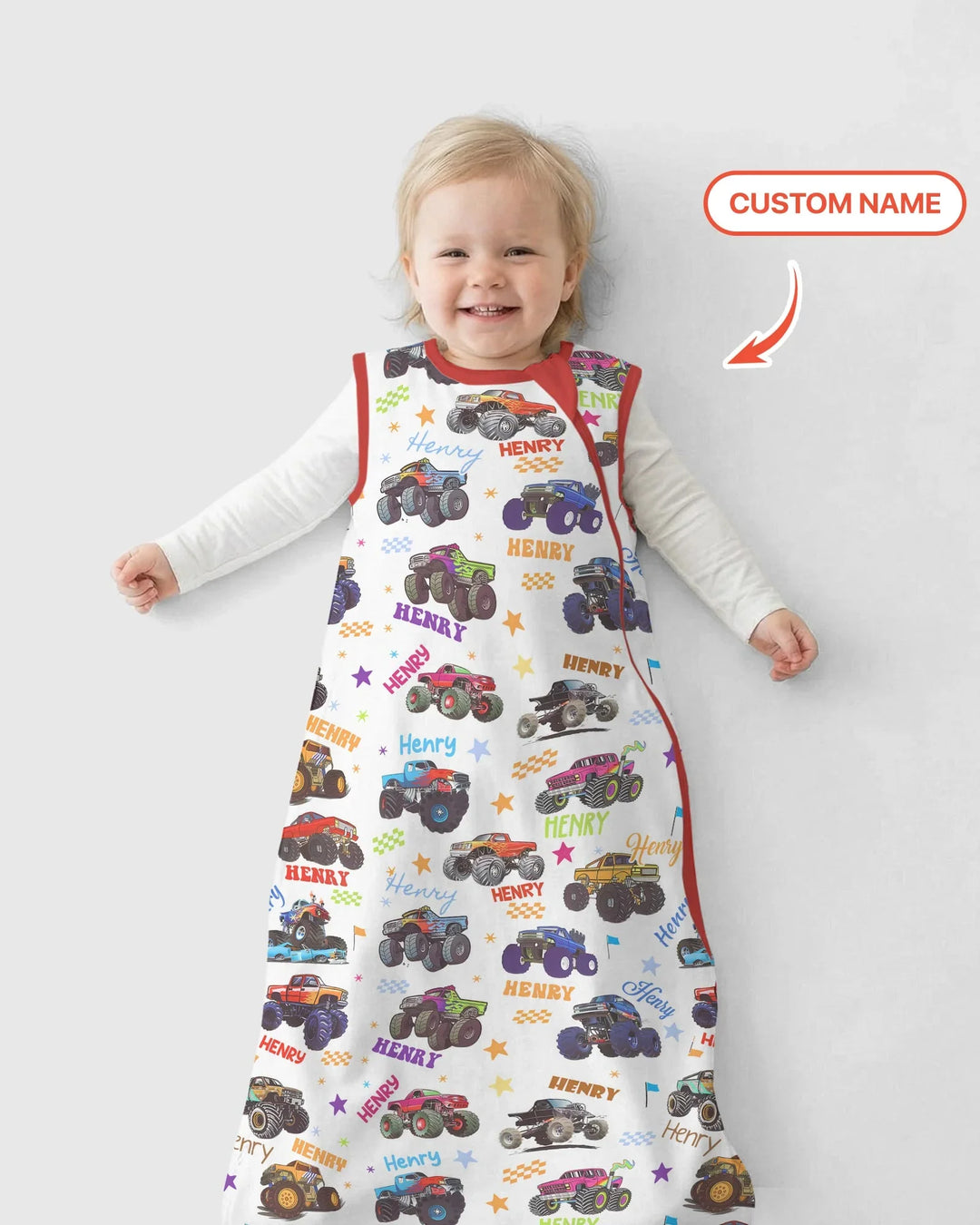 Saco de Dormir de Bambú con Nombre Personalizado de Camión Monstruo