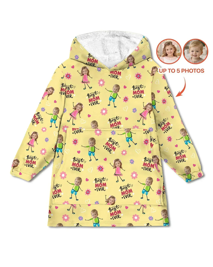 Custom Photo "Best Mom Ever" Doodle Bamboo Blanket Hoodie