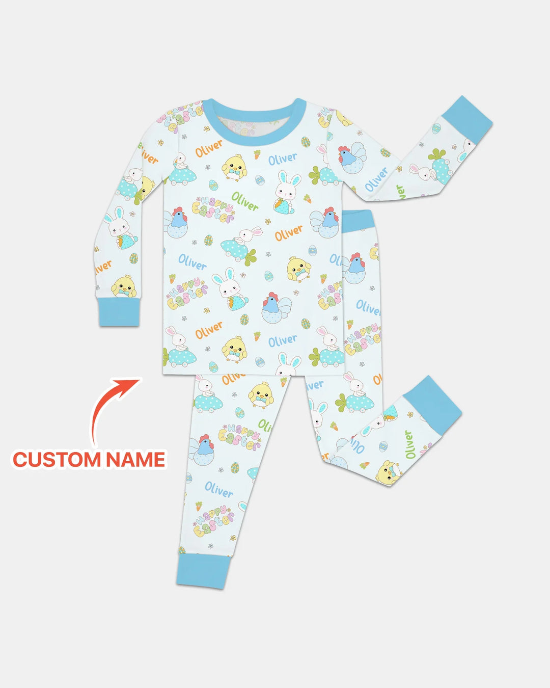 Custom name Happy Easter Two Piece Long Sleeve Pajama Set