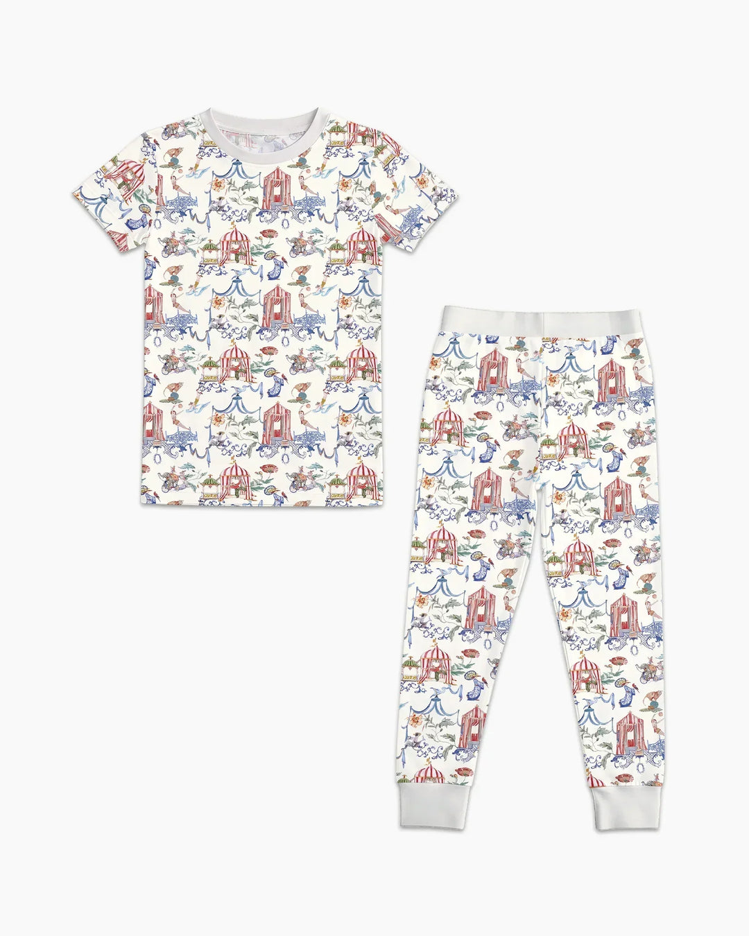 Vintage Lousiana Circus Toile Family Matching Bamboo Two Piece Short Sleeve Pajama Set