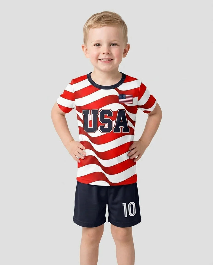 Custom Name USA Spirit Bamboo Two Piece Short Sleeve Shorts Pajama Set