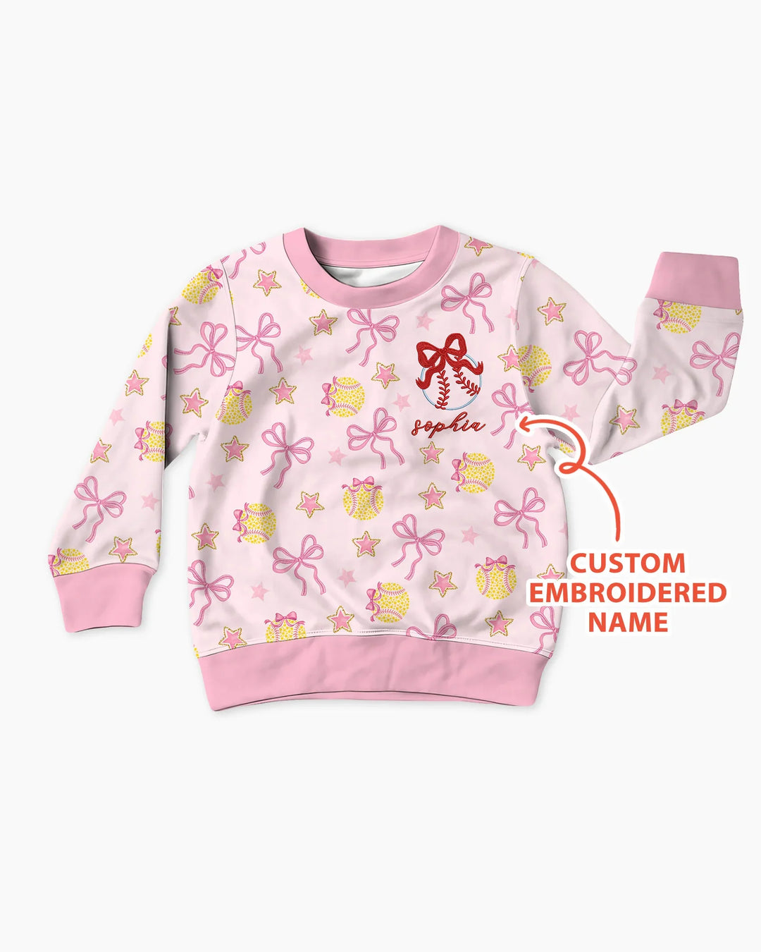 Custom Embroidered Softball Bow Baby Bamboo Crewneck Sweatshirt