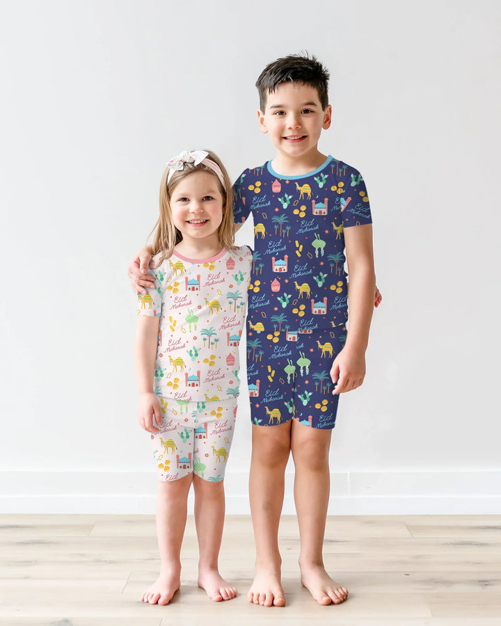 Eid Mubarak Matching Family Two Piece Short Sleeve Shorts Pajama Set