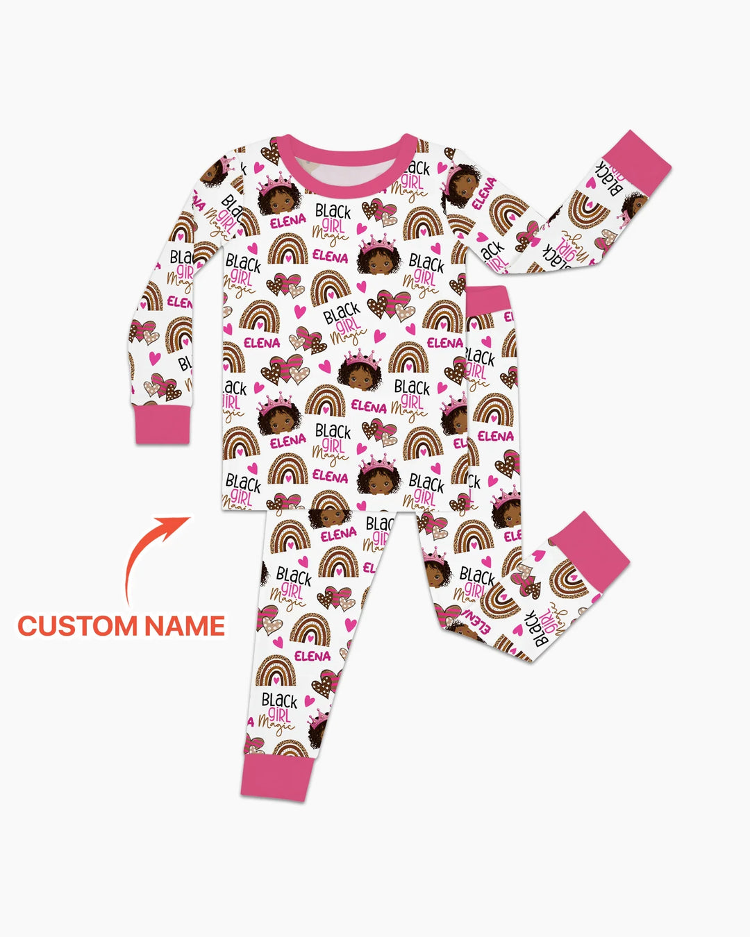 Custom Name Black Girl Magic Bamboo Two Piece Long Sleeve Pajama Set