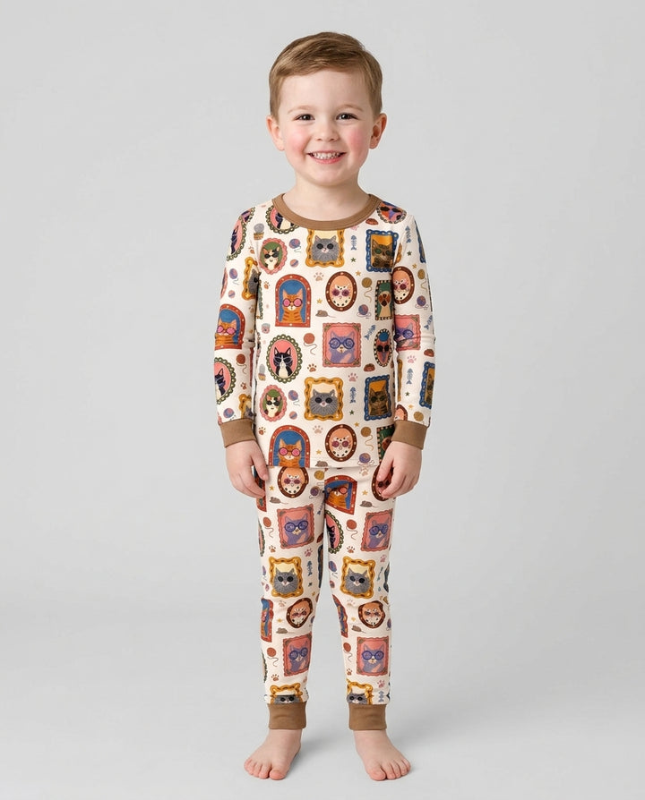 Vintage Cat Portraits Bamboo Two Piece Long Sleeve Pajama Set