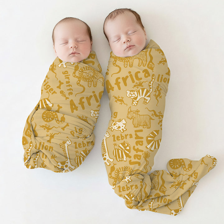 Handdrawn African Animals Swaddle Blanket