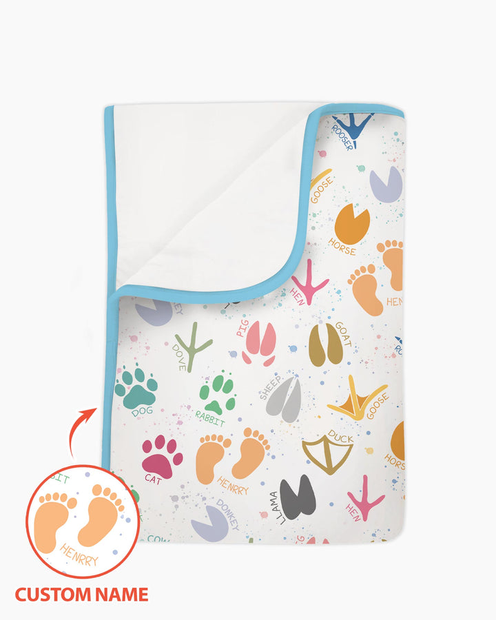 Cute Farm Animal Tracks Custom Name Bamboo Blanket