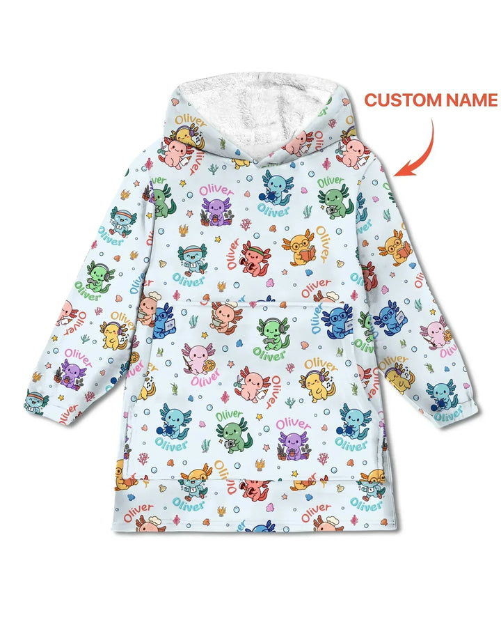 Custom Name Cute Hobby Axolotl Blanket Hoodie