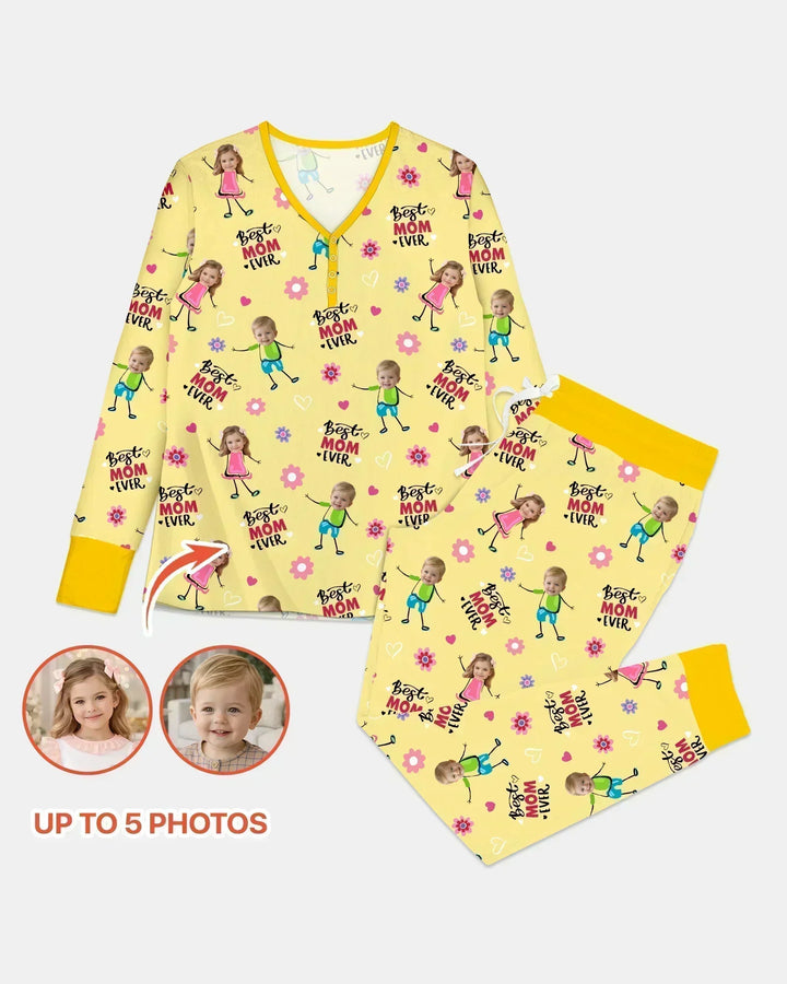 Custom Photo "Best Mom Ever" Doodle Bamboo Women Pajama Set