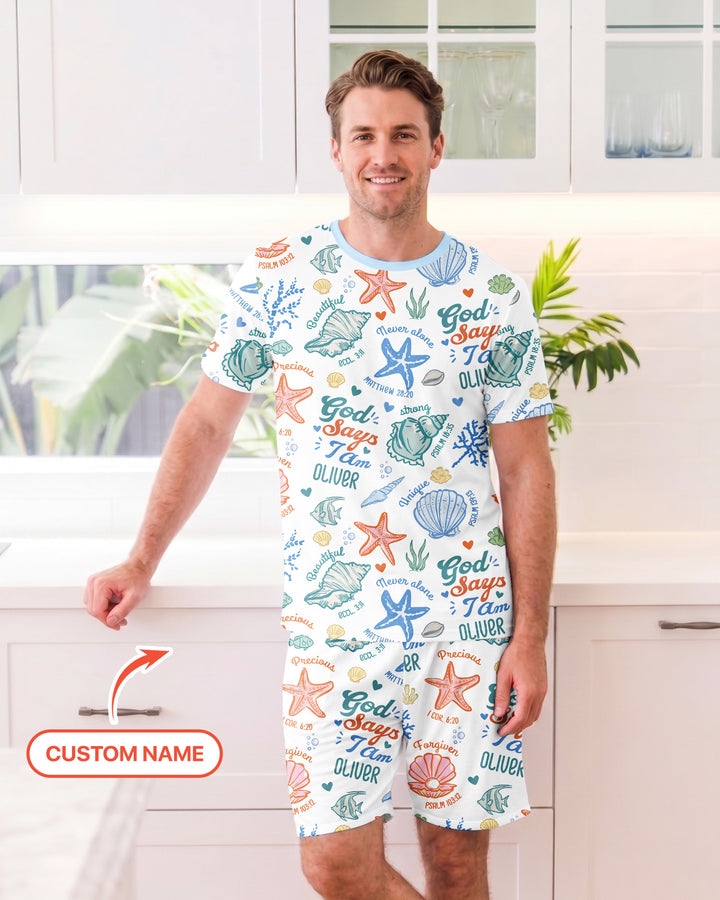 Coastal God Says I Am Custom Name Bamboo Men Short Sleeve Short Pajama Set