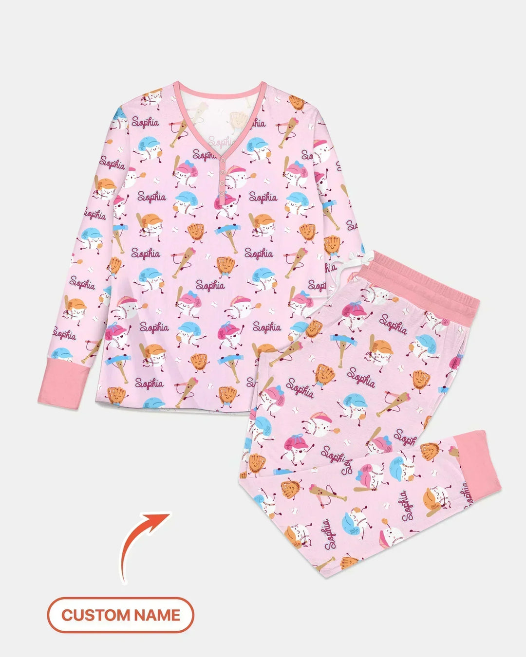 Custom Name Ballparl Family Matching Bamboo Women Pajama Set