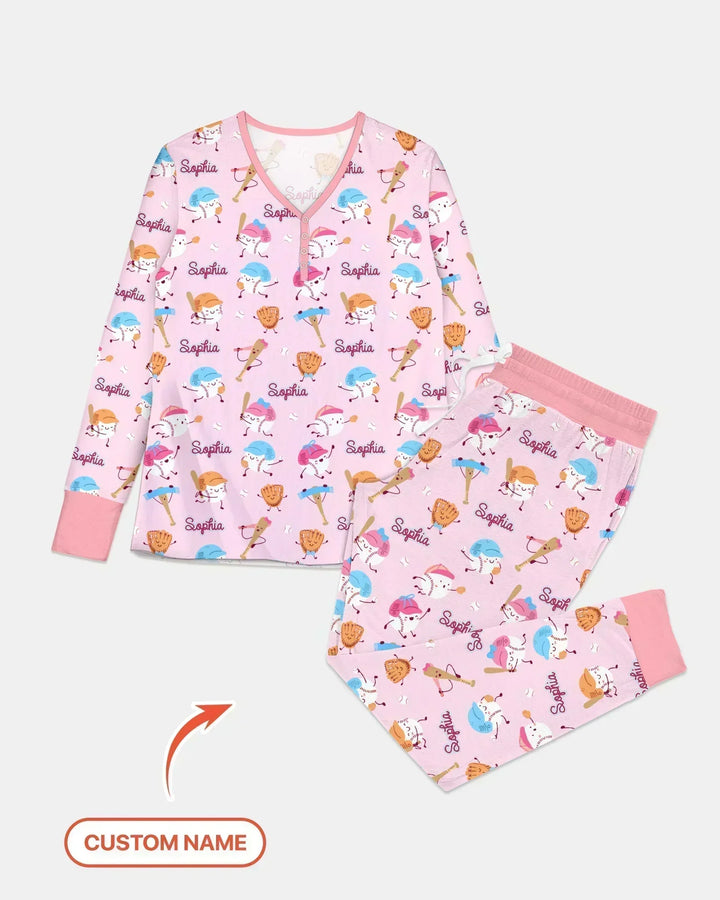 Custom Name Ballparl Family Matching Bamboo Women Pajama Set