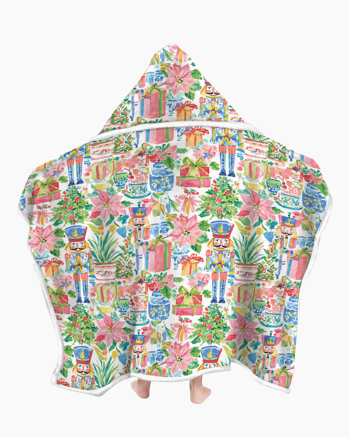 Watercolor Nutcracker Holiday Wearable Hooded Blanket