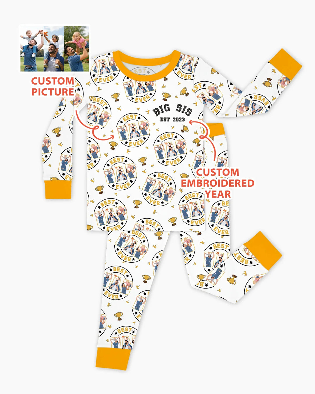 Conjunto de pijama de bambú de dos piezas con bordado de manga larga a juego para el Día del Padre personalizado en familia