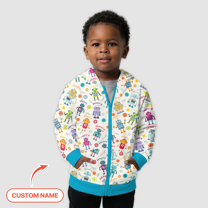 Robo Buddy Squad Custom Name Zip Hoodie