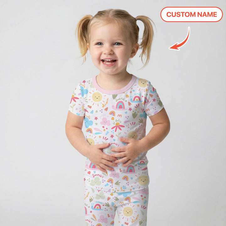 Custom Name Positive Spring Garden Two Piece Short Sleeve Pajama Set