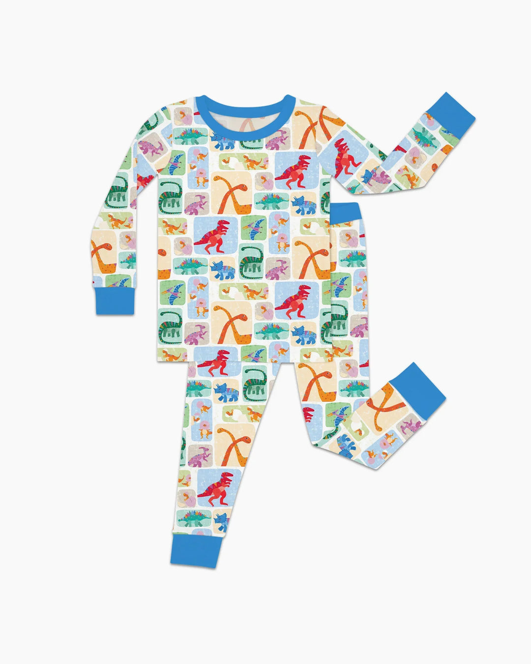 Pijama de dos piezas de bambú de manga larga Rainbow Dino Friends a juego para toda la familia