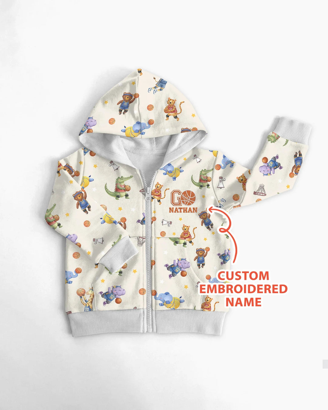 Personalisierter Bestickter Wild Hoops Showdown Bambus-Kapuzenpullover mit Reißverschluss