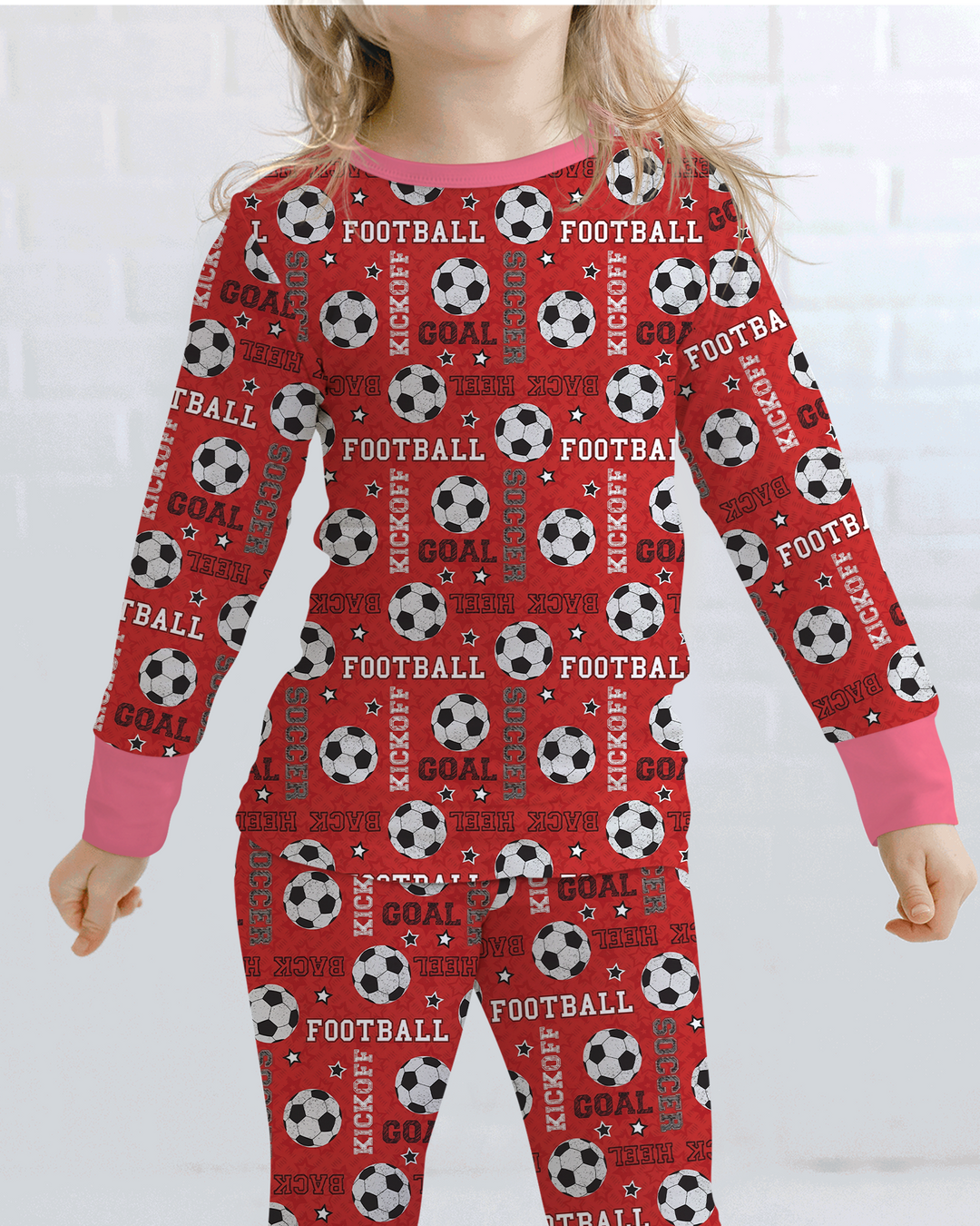 Red Soccer Ball Bamboo Two Piece Long Sleeve Pajama Set