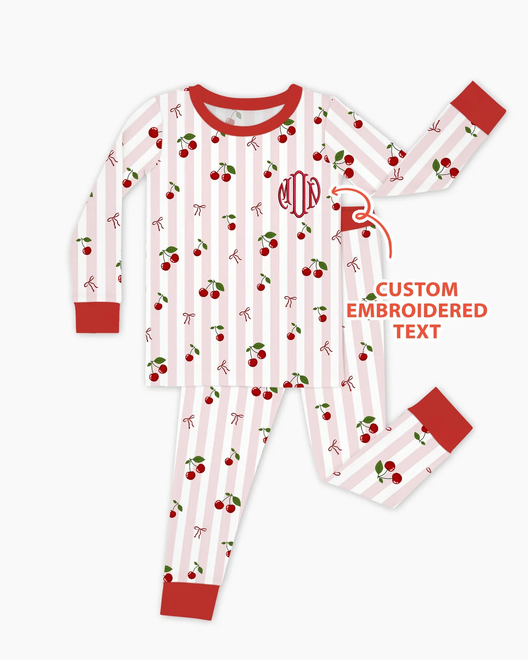 Personalized Embroidered Monogram Letter Bamboo Two Piece Long Sleeve Pajama Set