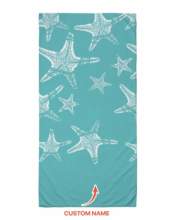 Custom Photo Starfish With Names Bamboo Beach Towel