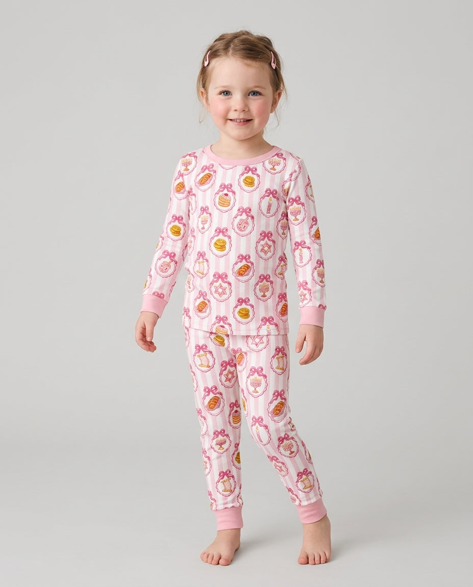 Hanukkah Bows & Blessings Mommy & Me Matching Bamboo Two Piece Long Sleeve Pajama Set