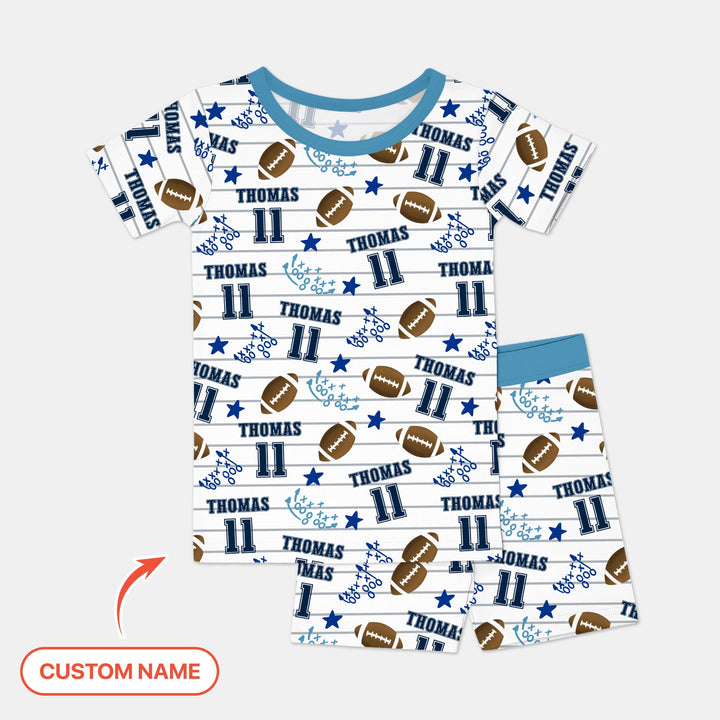Custom Name Football Time Two Piece Short Sleeve Shorts Pajama Set