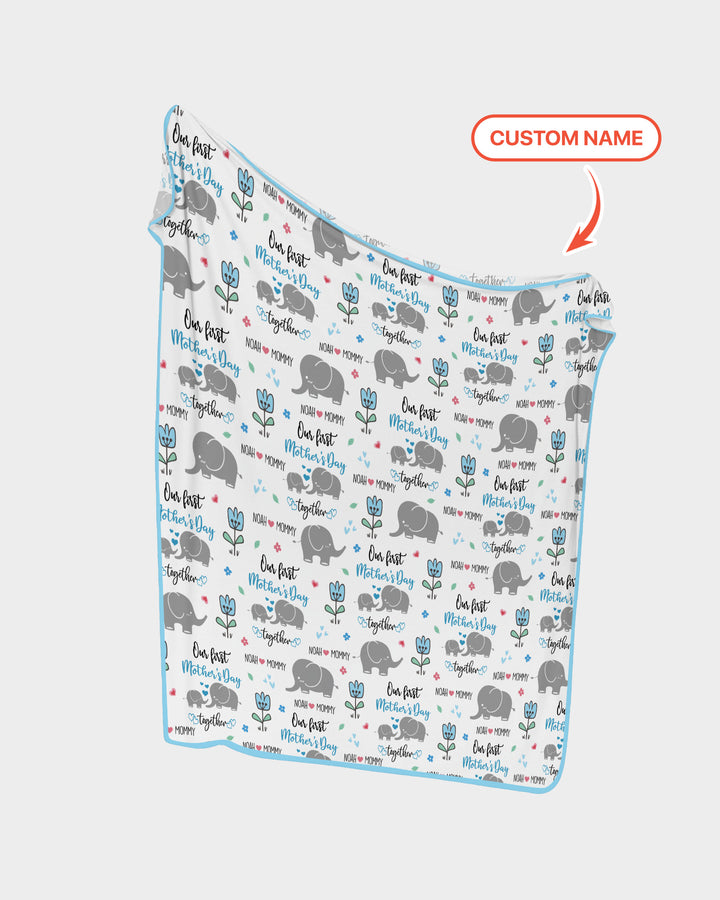Custom Name Elephant Our First Mother's Day Blanket