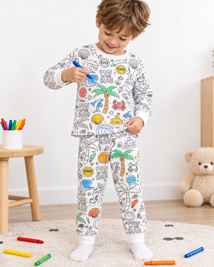 Conjunto de pijama de dos piezas de manga larga de bambú todo colorable