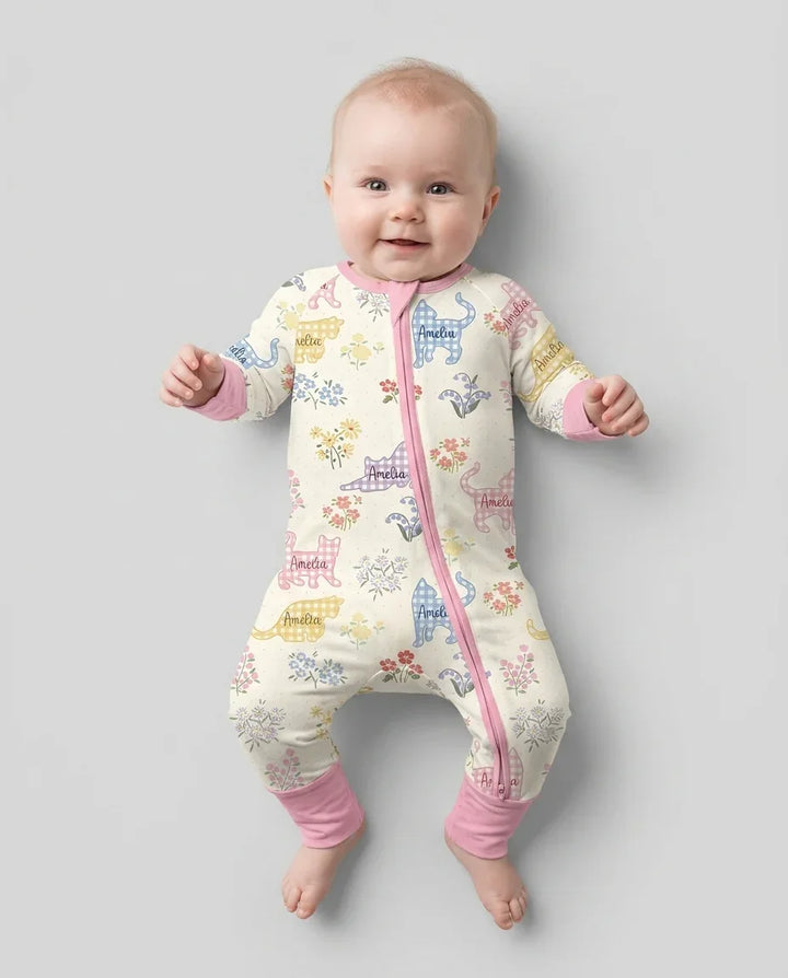 Gingham Cats Custom Name Bamboo Convertible Zippy