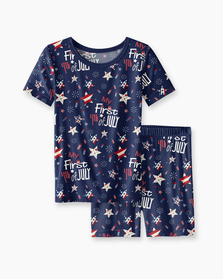 My First 4th of July Star Striped  Bamboo Two Piece Short Sleeve Shorts Pajama Set