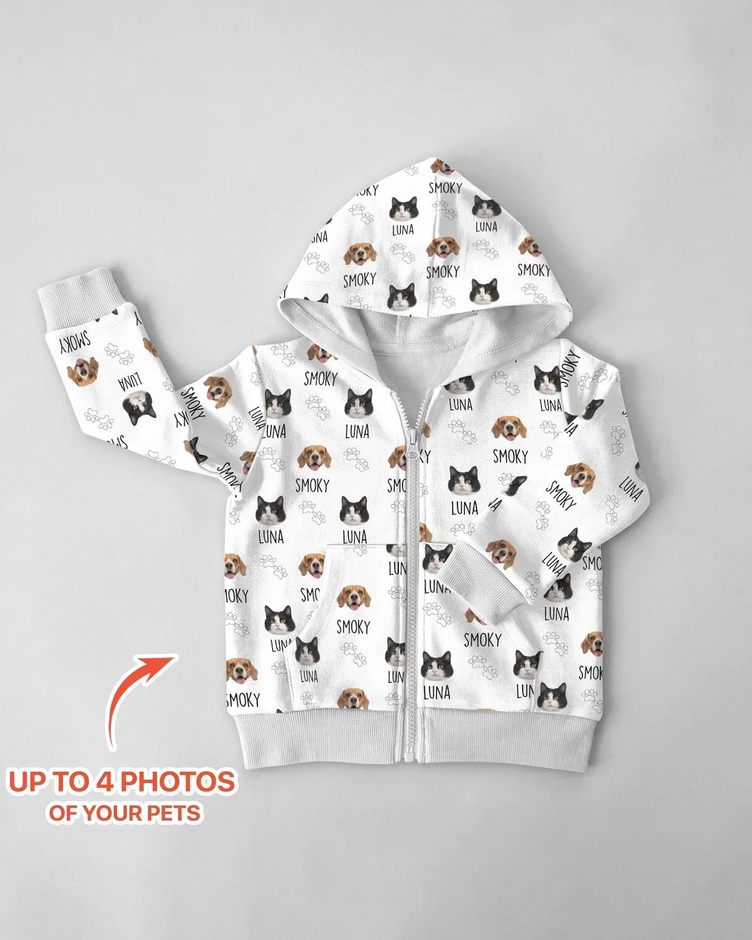 Custom Name and Pet Photos Zip Hoodie