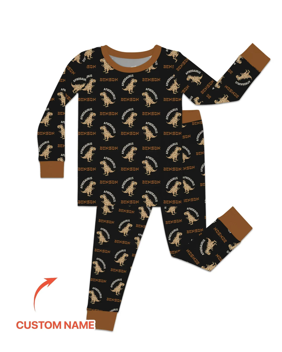 Custom Name Afikosaurus Two Piece Long Sleeve Pajama Set