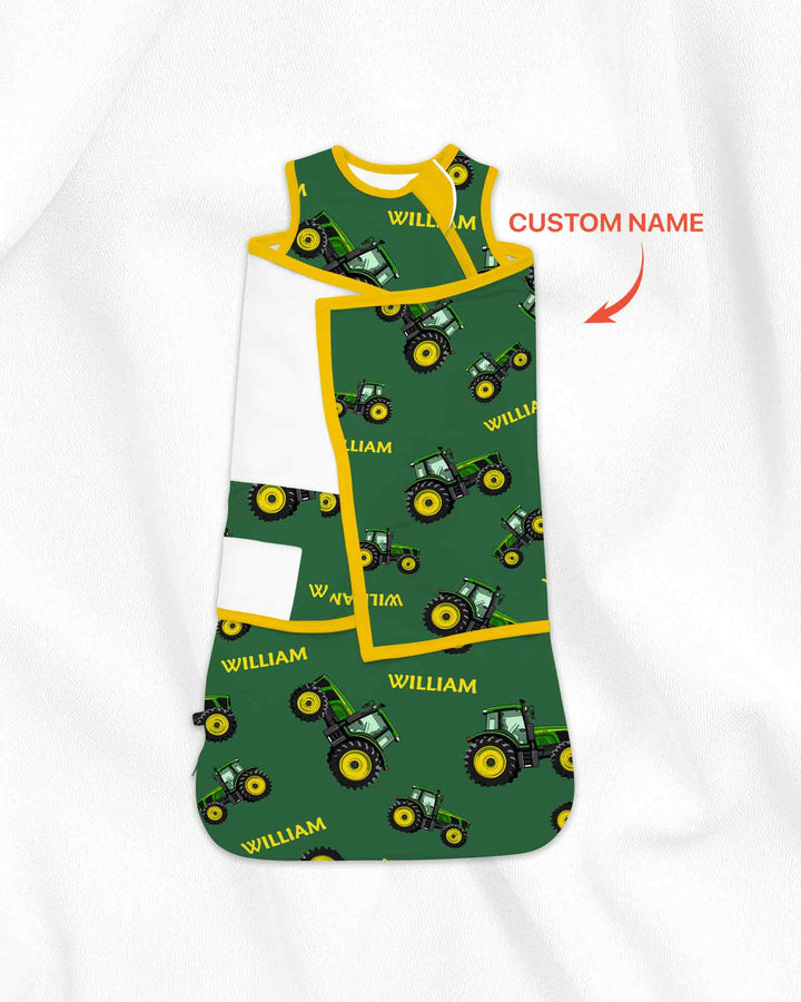 Custom Name Green Tractors Matching Daddy & Me Swaddle Blanket