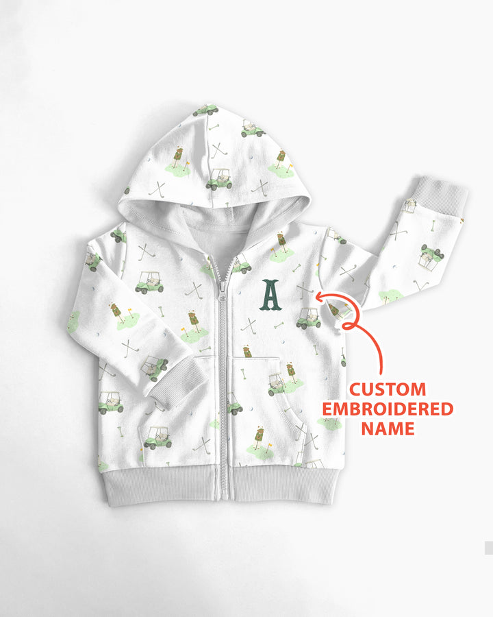 Custom Embroidered Name Monogram Letter Golf Bamboo Zip Hoodie
