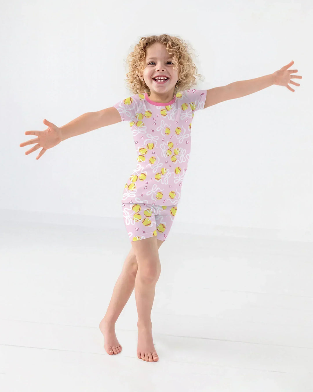 Softball Cherry Mom And Girl Matching Bamboo Two Piece Short Sleeve Shorts Pajama Set