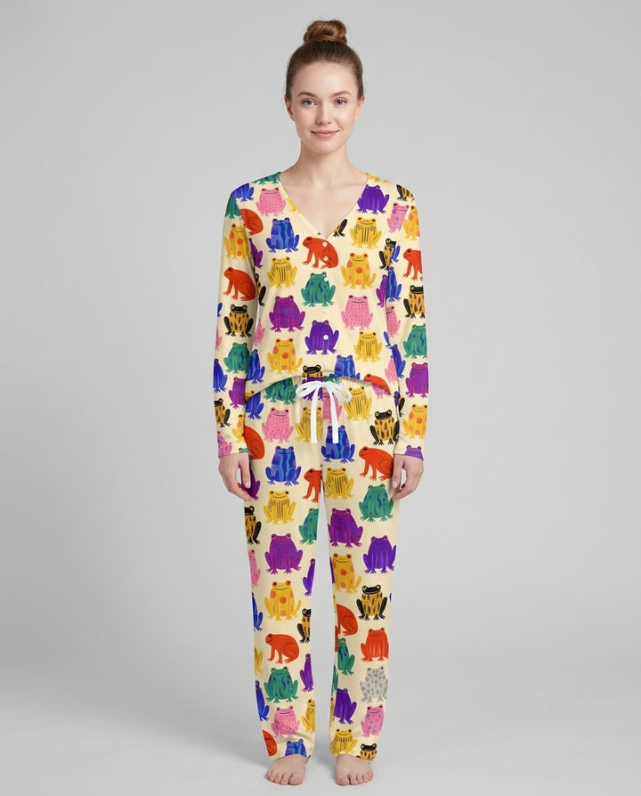 Rainbow Frog Parade Bamboo Women Pajama Set