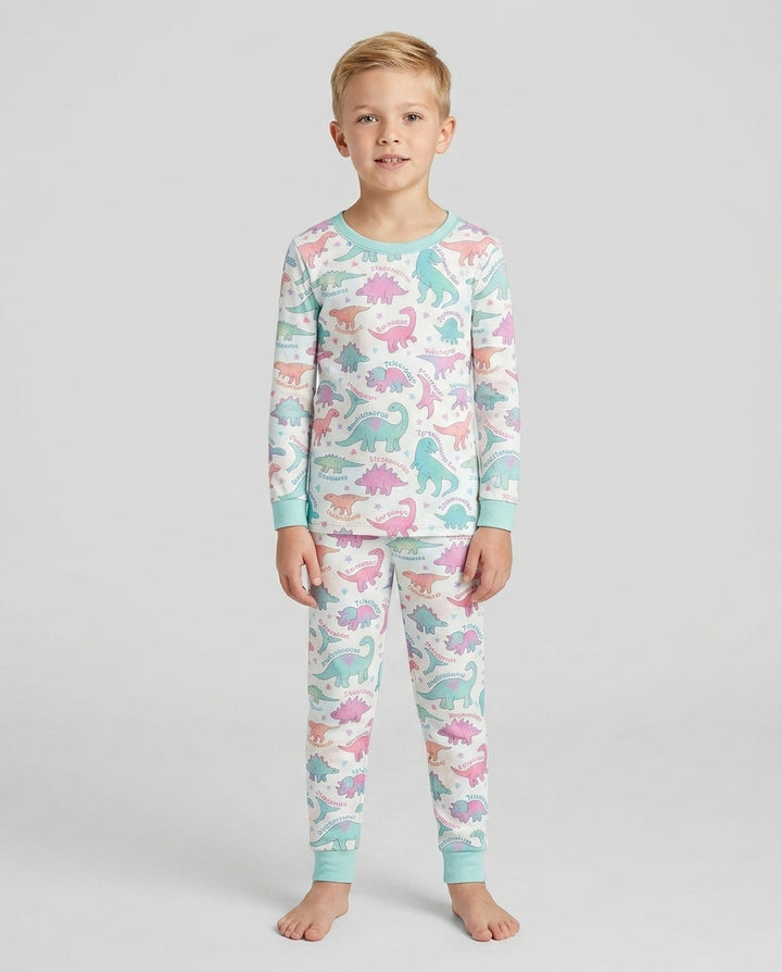 Pastel Dino Bamboo Two Piece Long Sleeve Pajama Set