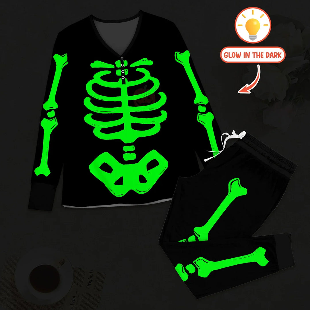 Halloween Glow In The Dark Skeleton Women Pajama Set , Halloween Glow In The Dark Skeleton Women Pajama Set - S