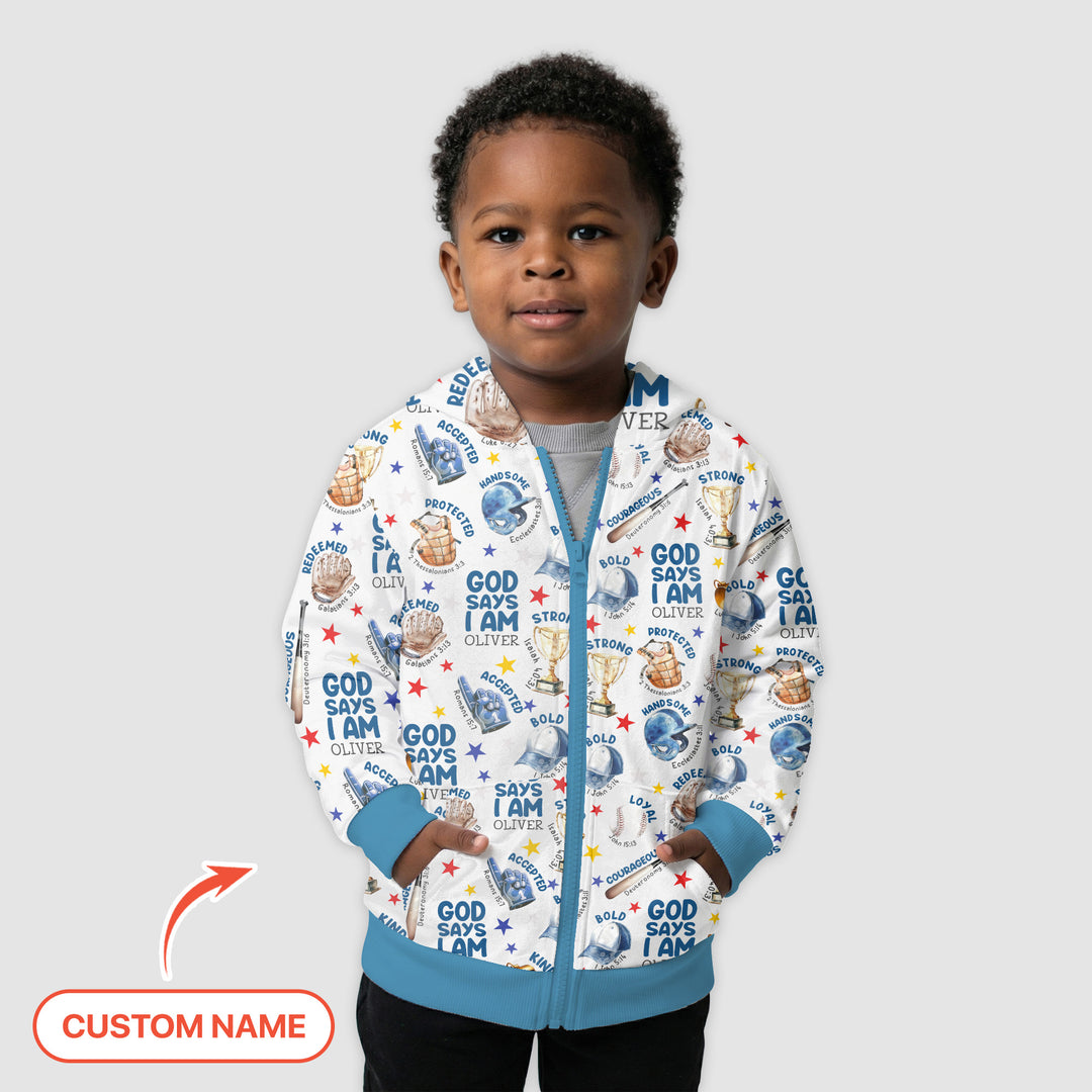 Baseball God Says I Am Custom Name Zip Hoodie