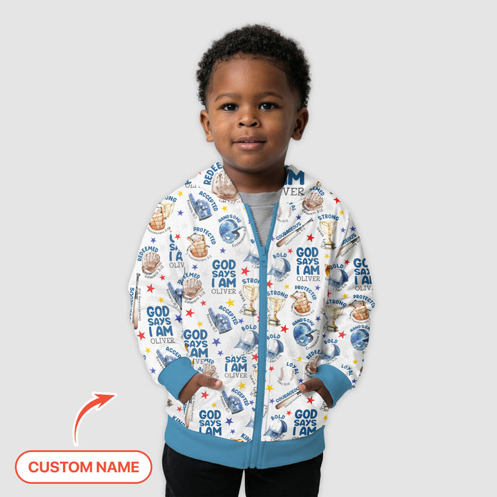 Baseball God Says I Am Custom Name Zip Hoodie