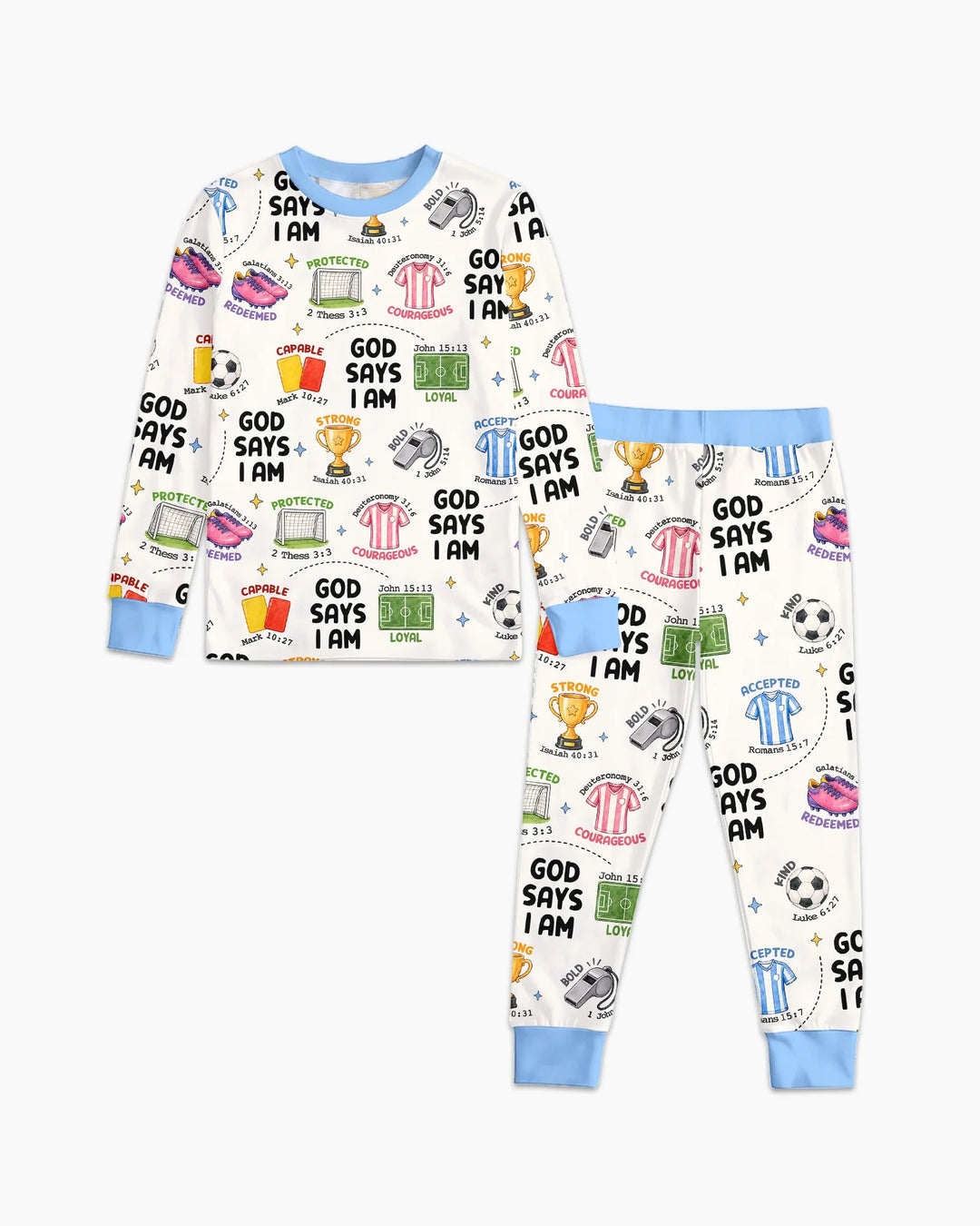God Says I Am Soccer Bamboo Two Piece Long Sleeve Pajama Set