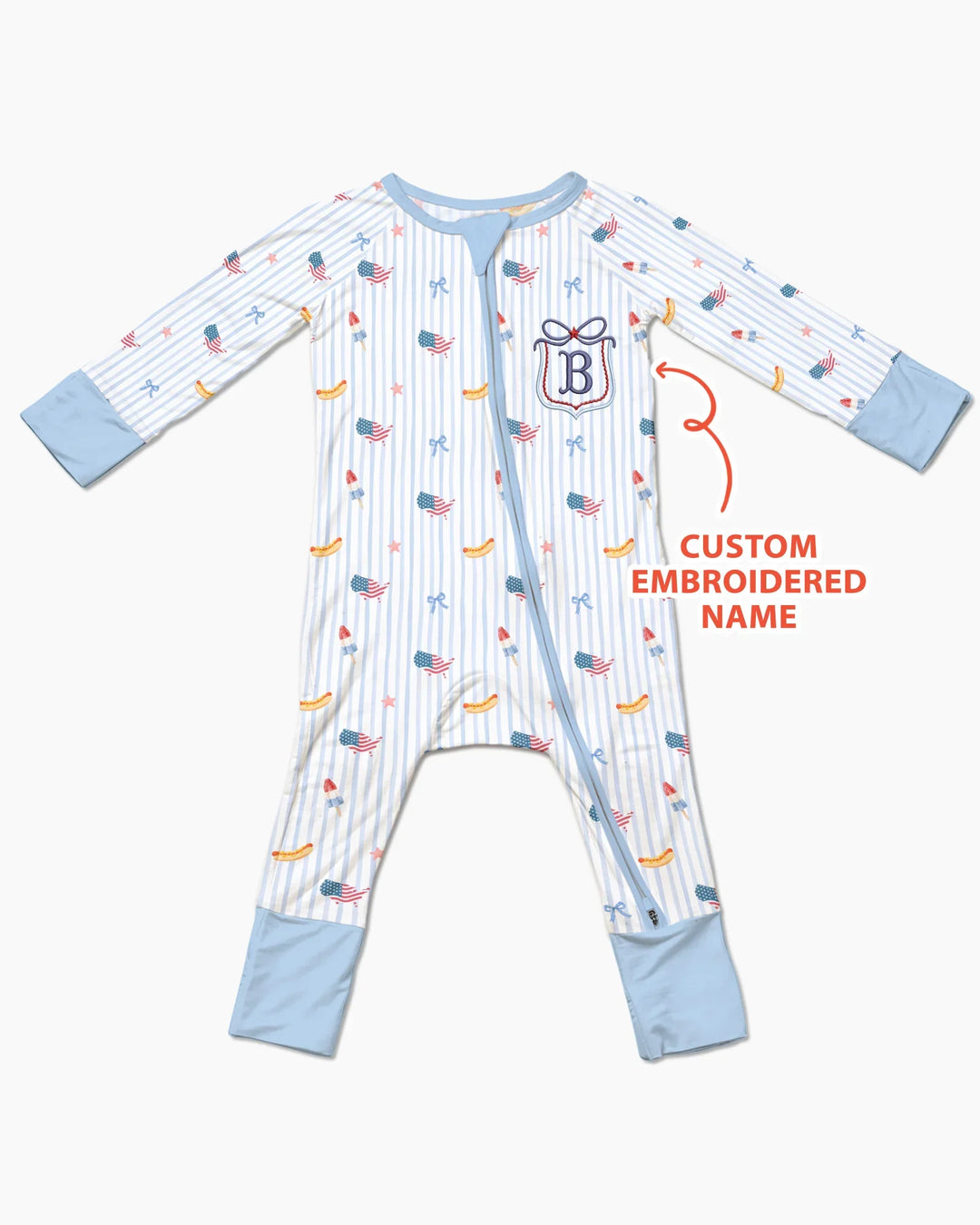 Pijama enterizo convertible de bambú bordado personalizado del 4 de julio