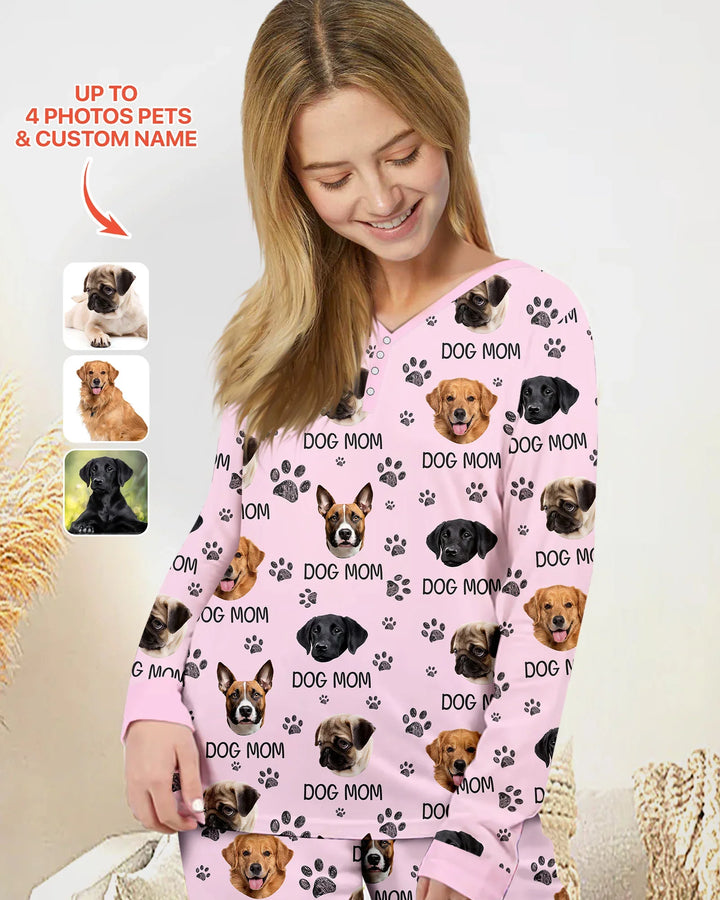 Custom Photo With Paw For Dog Lovers Bamboo Women Pajama Set