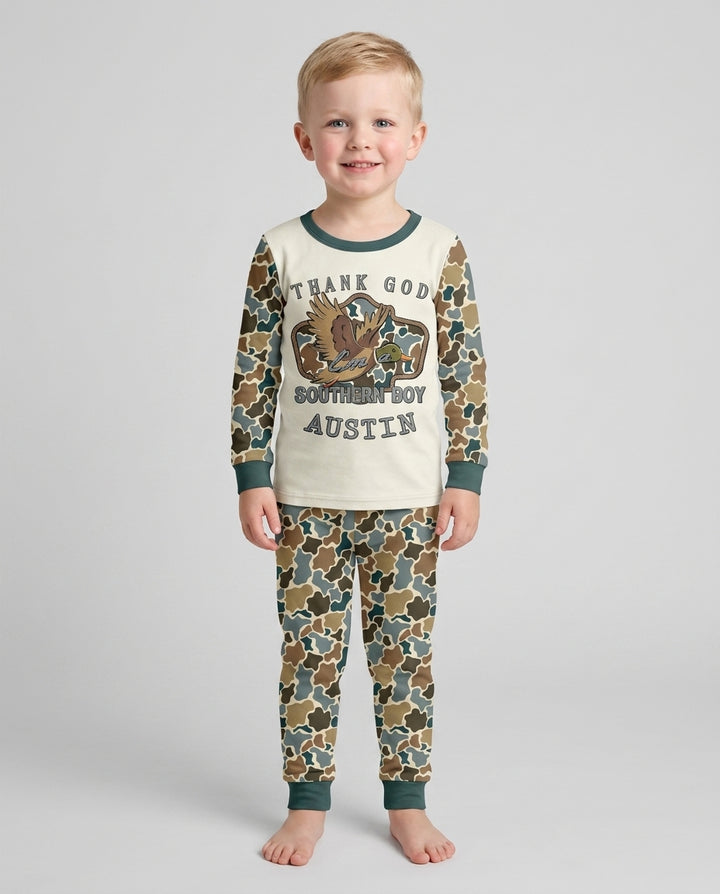 Custom Name Southern Duck Camo Bamboo Two Piece Long Sleeve Pajama Set