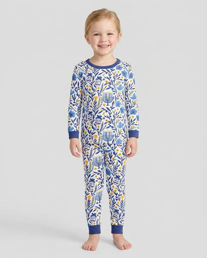 Hanukkah Toile Bamboo Two Piece Long Sleeve Pajama Set