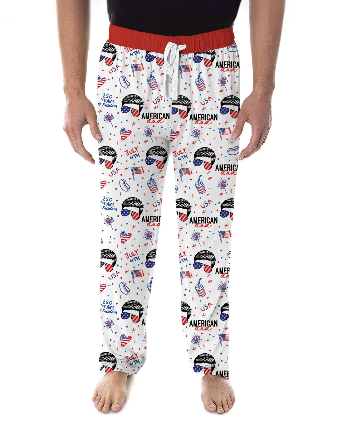 Doodle American Flag Glasses Family Matching Bamboo Men's Pajama Set